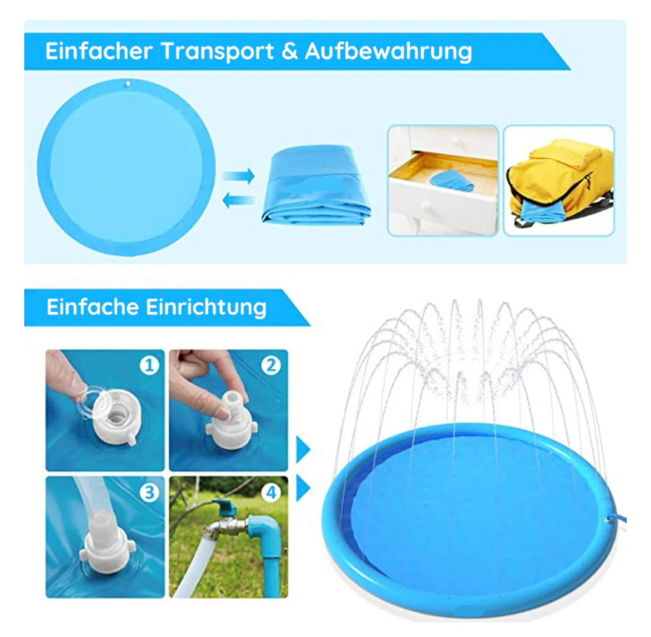 Splash Buddy -das pfotenhohe Hundeplanschbecken mit sanfter Sprinklerfunktion - Sommerspaß für deinen Hund